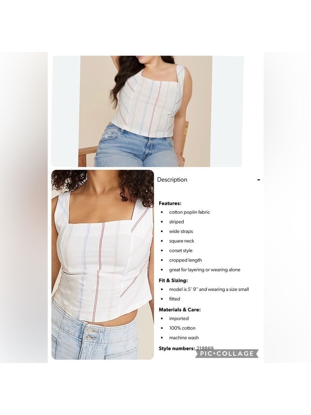 Maurices striped cotton poplin corset cropped tank top Woman’s XL - Picture 4 of 13